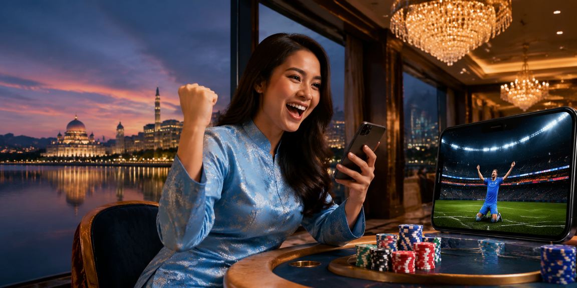 Pengguna wanita berpakaian baju kurung bermain kasino mudah alih di Putrajaya